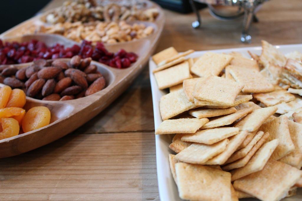crackers, nuts and fruit