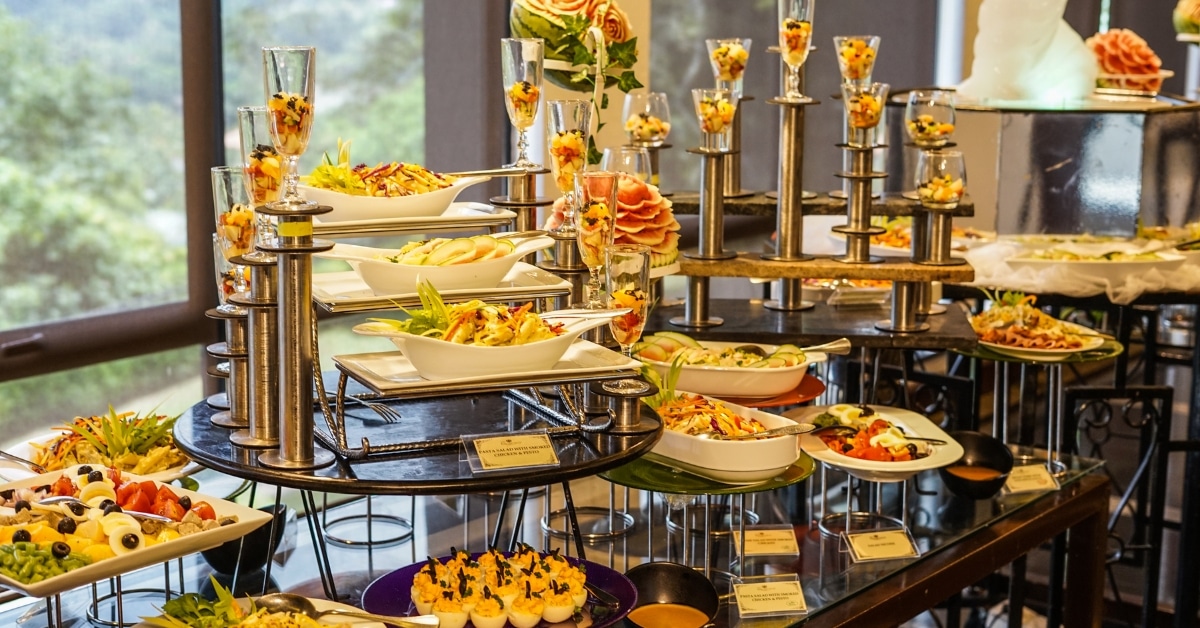 Elegant seasonal wedding food display with Utah-inspired catering dishes